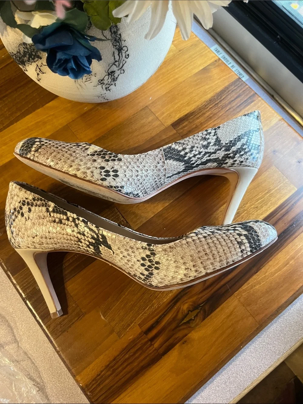 ANTONIO MELANI Neutral Snake-Print Pointed-Toe Pumps